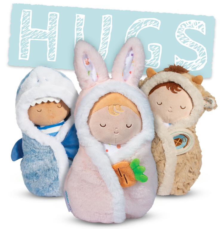 Three soft plush baby dolls from the Douglas Hugs collection